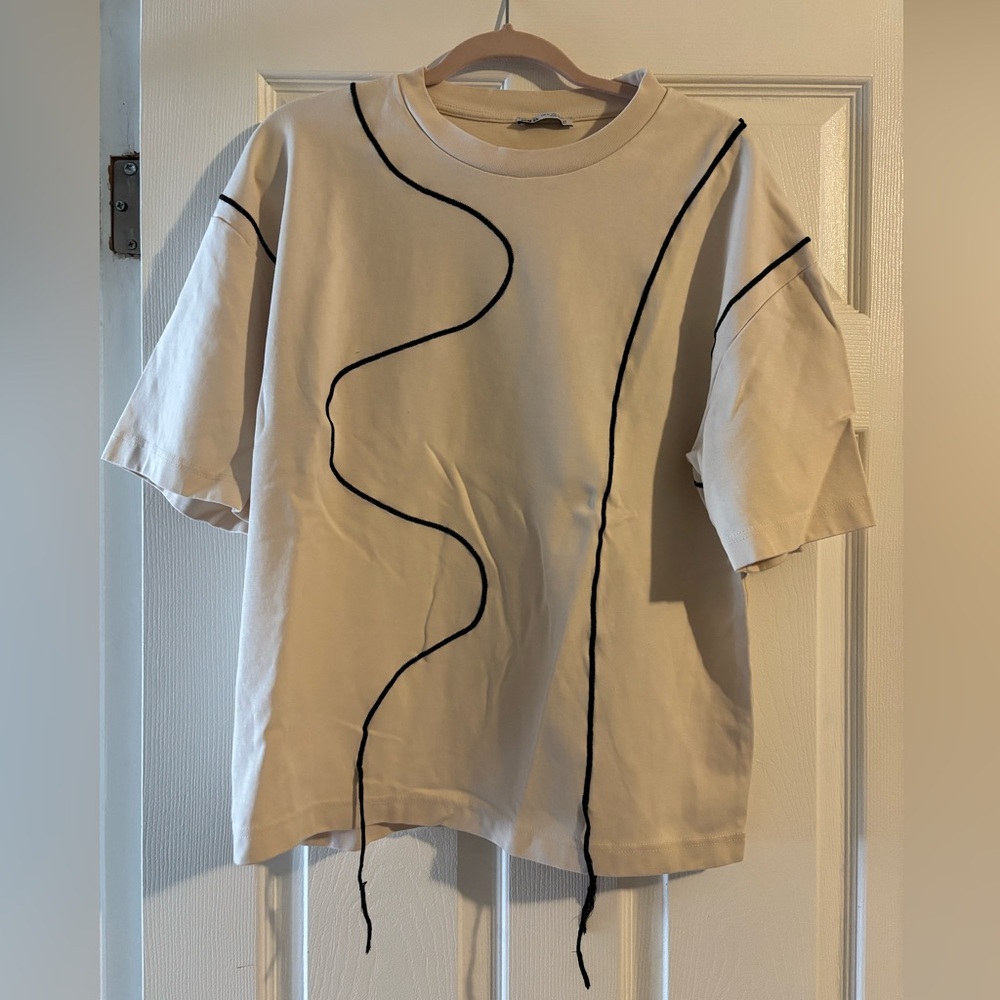 ZARA Cream and Navy Blue Thread Detailed Shirt